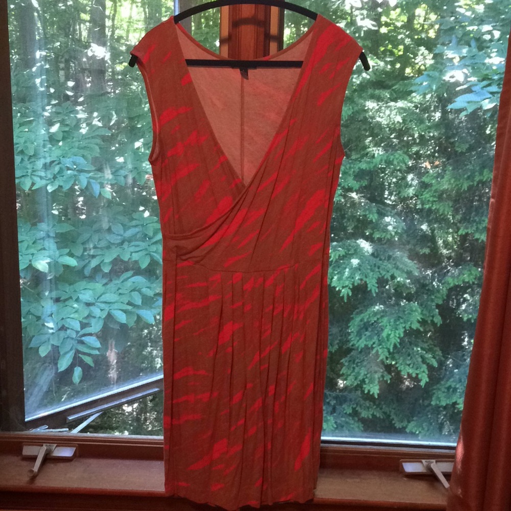 Coral and tan patterned dress